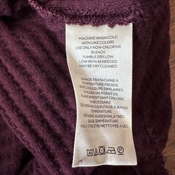 Free People Waffle Knit Rough Hem Open Back Sweater L Wine/Burgundy Cowl/Scoop - Picture 9 of 10